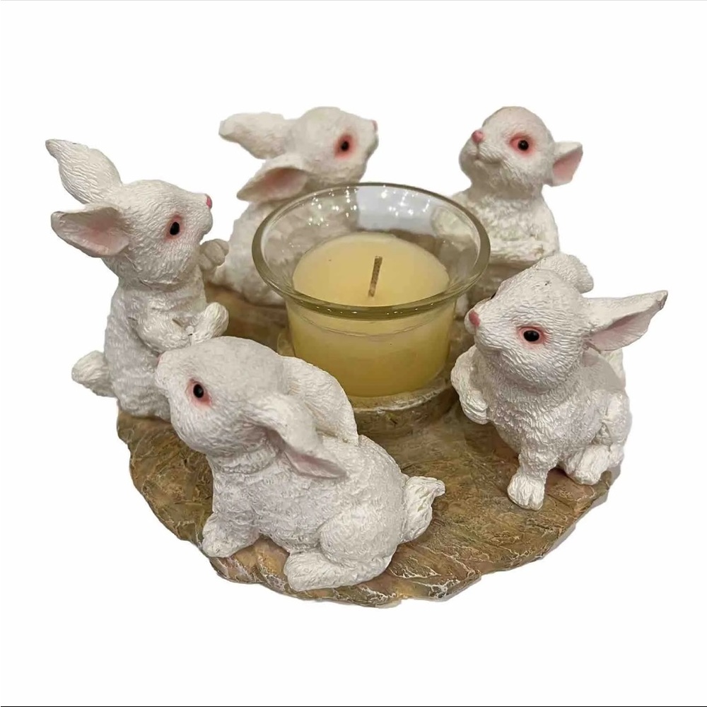 Bunny Candle Holder - Five White Rabbits Spring Easter